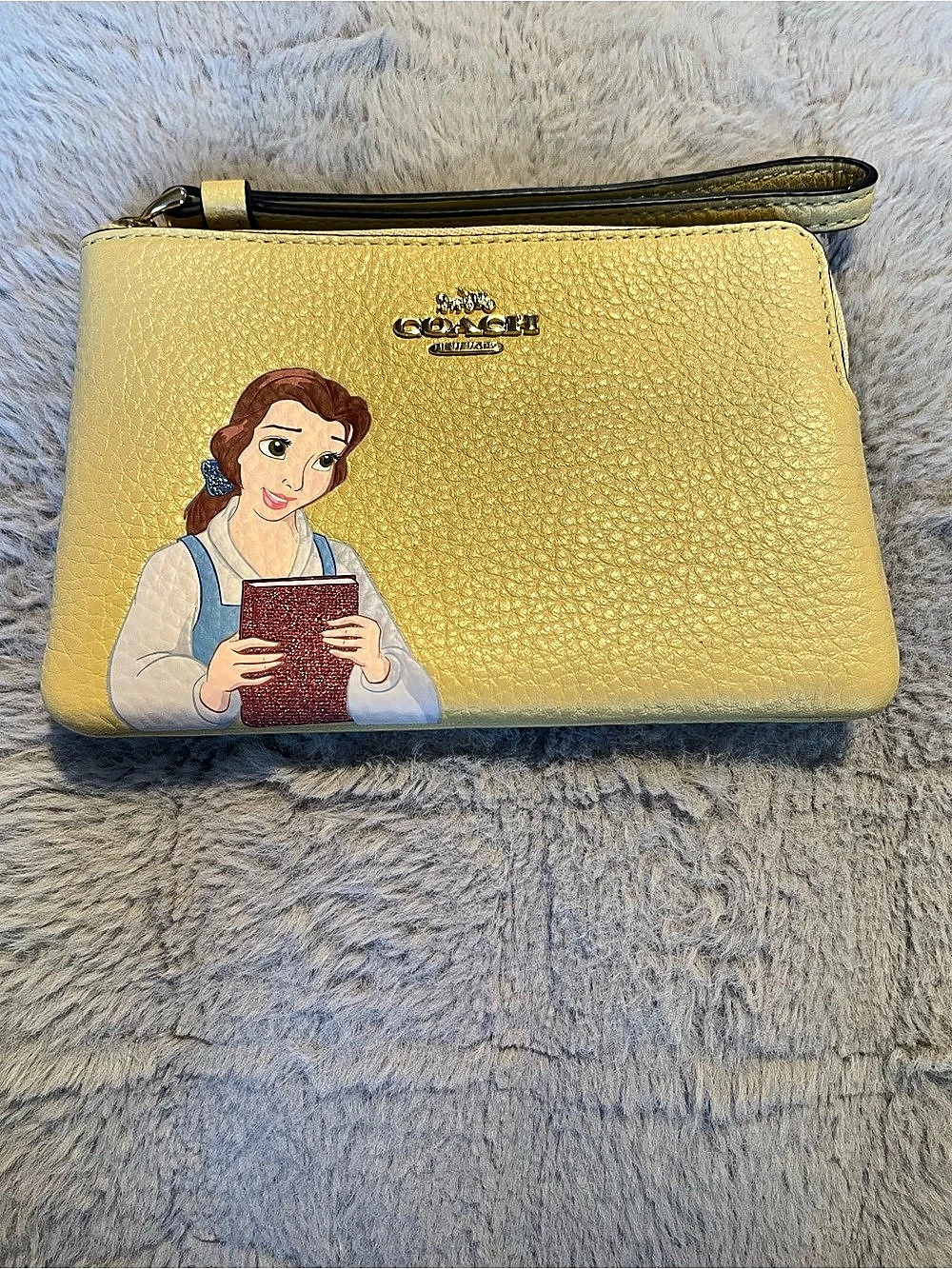 Coach Disney x Coach Corner Zip Wristlet With Belle Yellow Wristlet Wallet